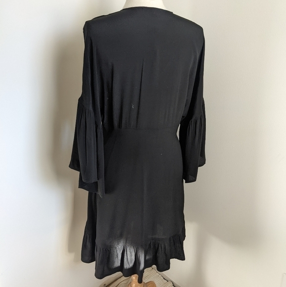 UNCLE Frank Black Dress With Ruffle Angel Sleeves V Neck M Whimsigoth Witchy - Picture 12 of 14